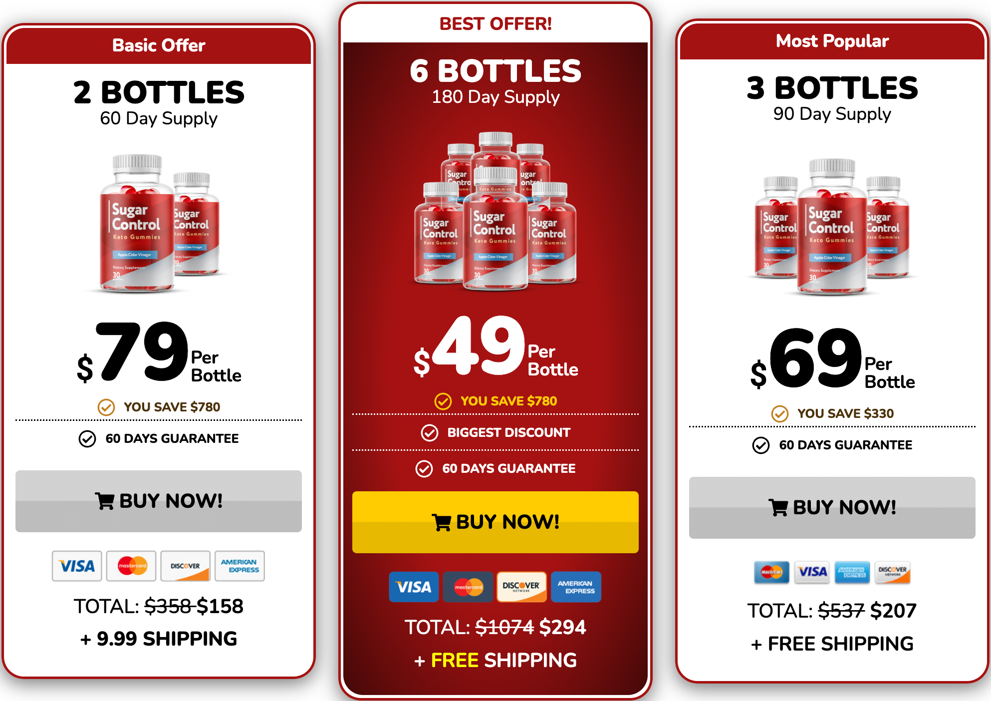 Sugar Control Keto Gummies pricing: 2, 3 and 6 bottle packages